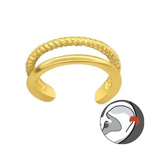 14K Gold Vermeil Double Band Ear Cuff – Rope Detail No Piercing Cuff
